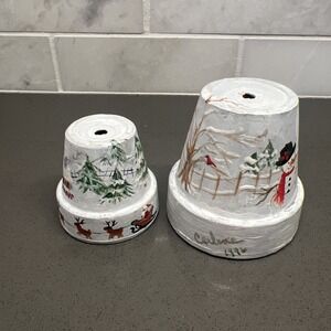 Set of 2 Very Small Handpainted Christmas Plant Flower Pots